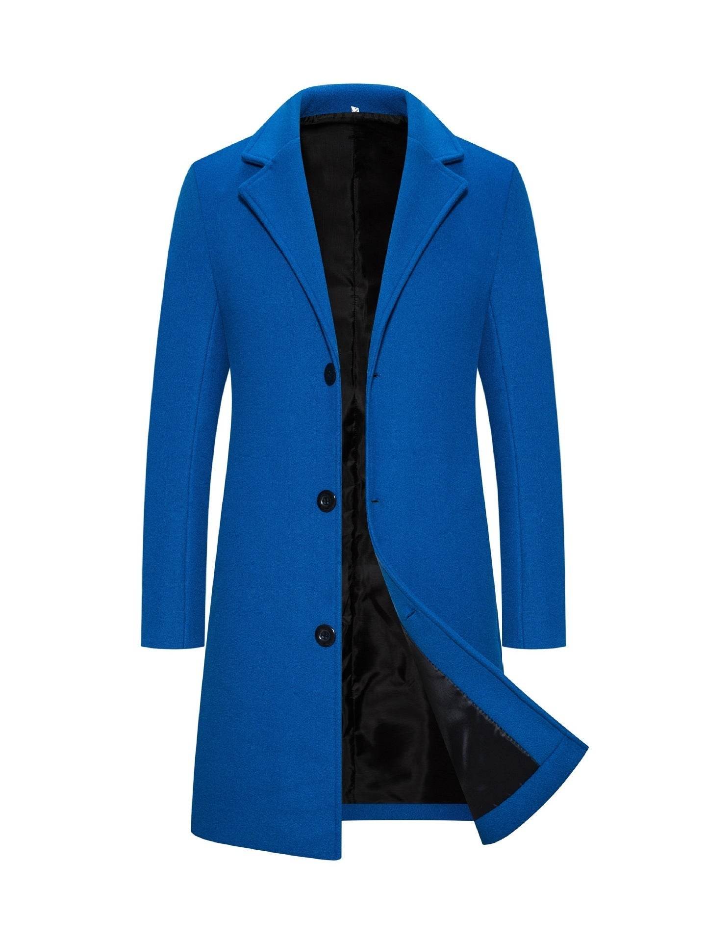 Buycenter Men's Slim-Fit Woolen Coat - Stylish Mid-Length Trench - Buy Center US