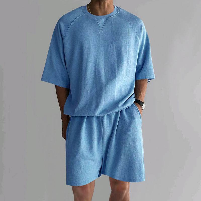 Buycenter Men's Casual Terry Sports Set - Short Sleeve & Shorts Combo - Buy Center US