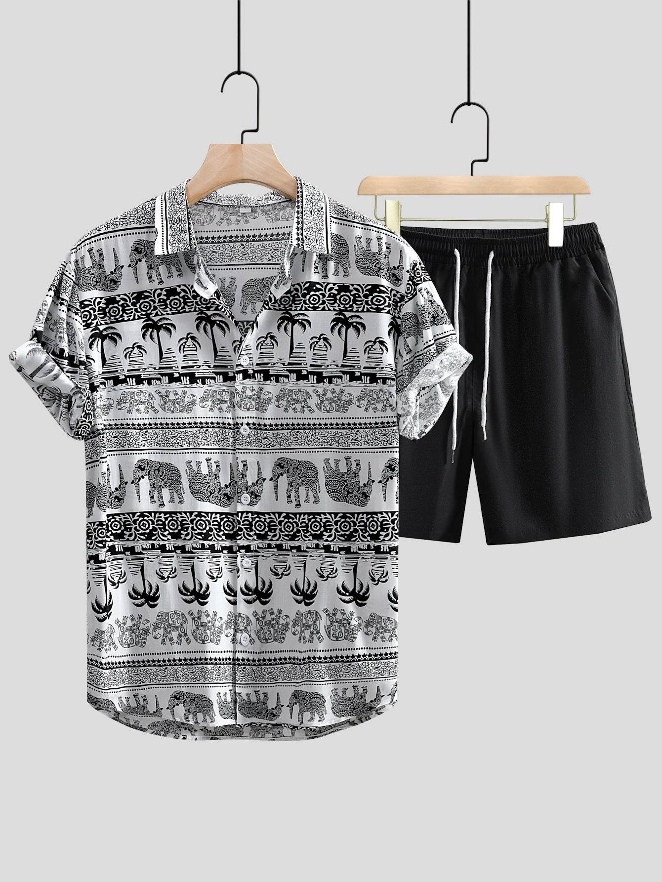 Buycenter Men's Casual Printed Short Sleeve Shirt & Pants Outfit Set - Buy Center US