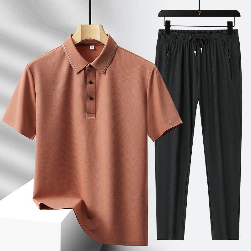 Buycenter Men's Light Luxury Polo Shirt & Trousers Sports Leisure Suit - Buy Center US