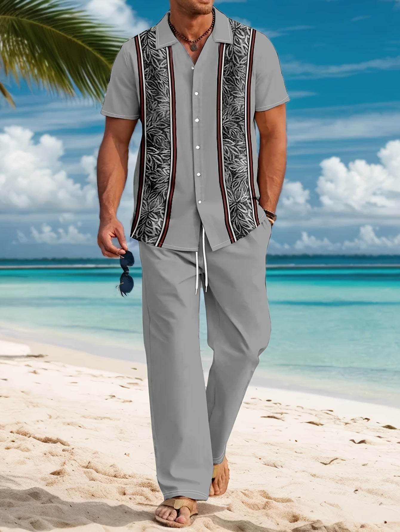 Stylish Men's Casual Suit Set - Top & Pants - Perfect for Spring/Fall - Buy Center US