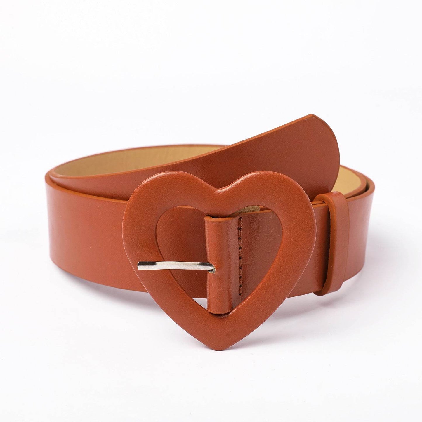 Wide Belt with Heart-shaped Buckle - Rose Red PU Leather Design - Buy Center US