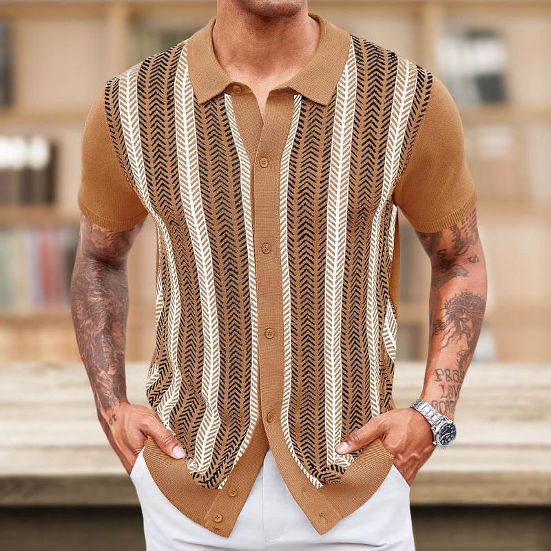 Men's Casual Striped Jacquard Sweater - Stylish Tencel for Summer - Buy Center US