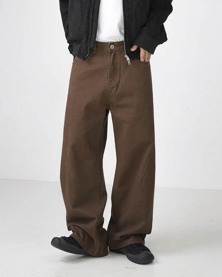 Buycenter Retro Brown Straight-Leg Trousers - Casual Cotton Pants - Buy Center US