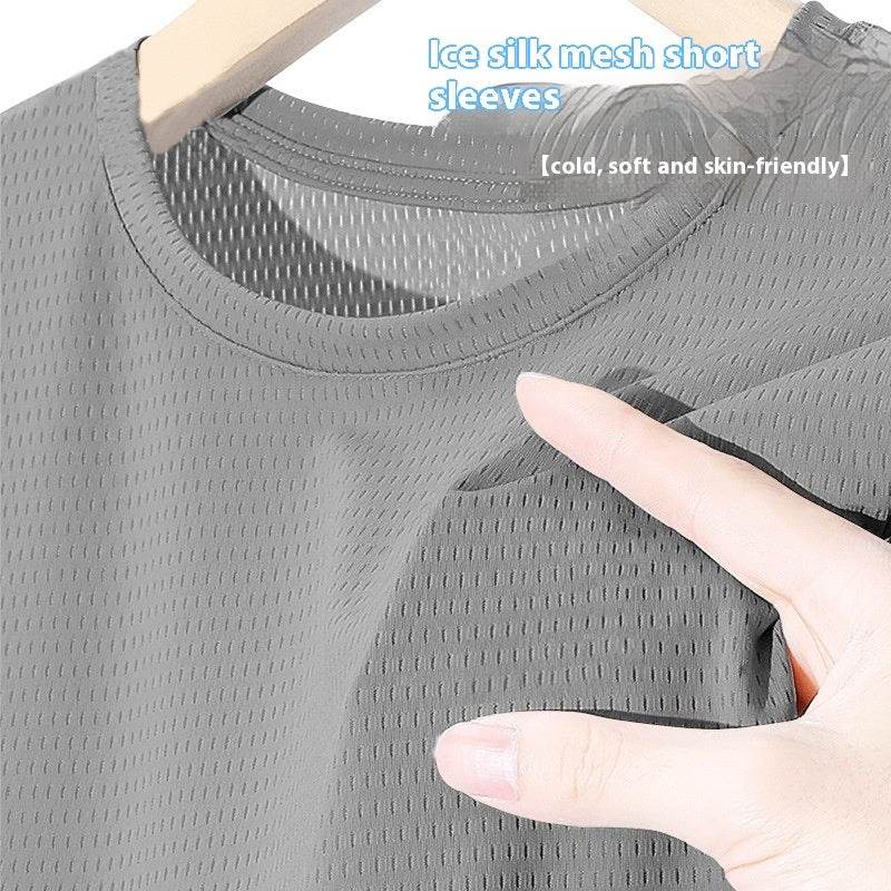 Ice Silk Mesh Short Sleeve Sports Tee - Slim Fit Casual for All Sizes - Buy Center US