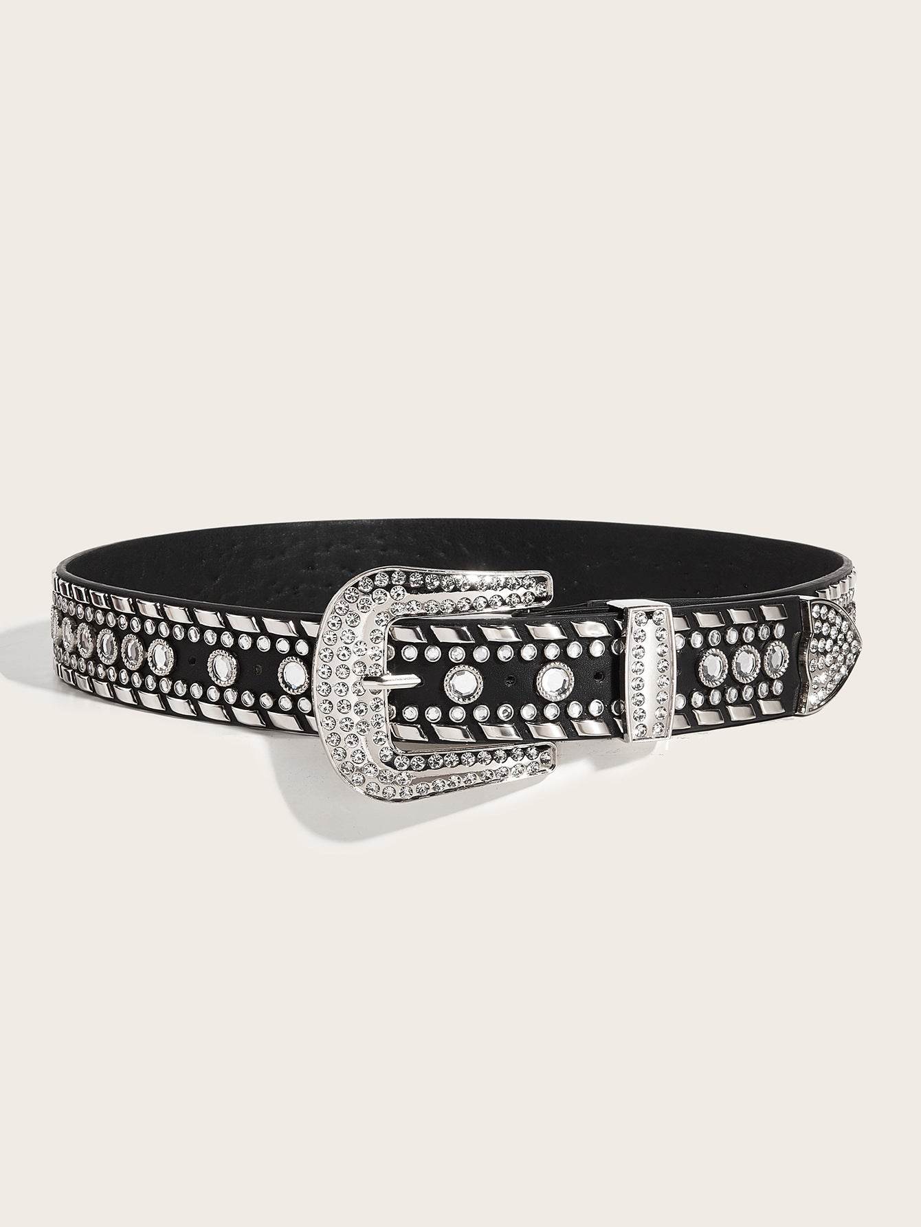 Punk Rhinestone Rivet Y2K Fashion Belt - 105CM PU Leather & Alloy Buckle - Buy Center US
