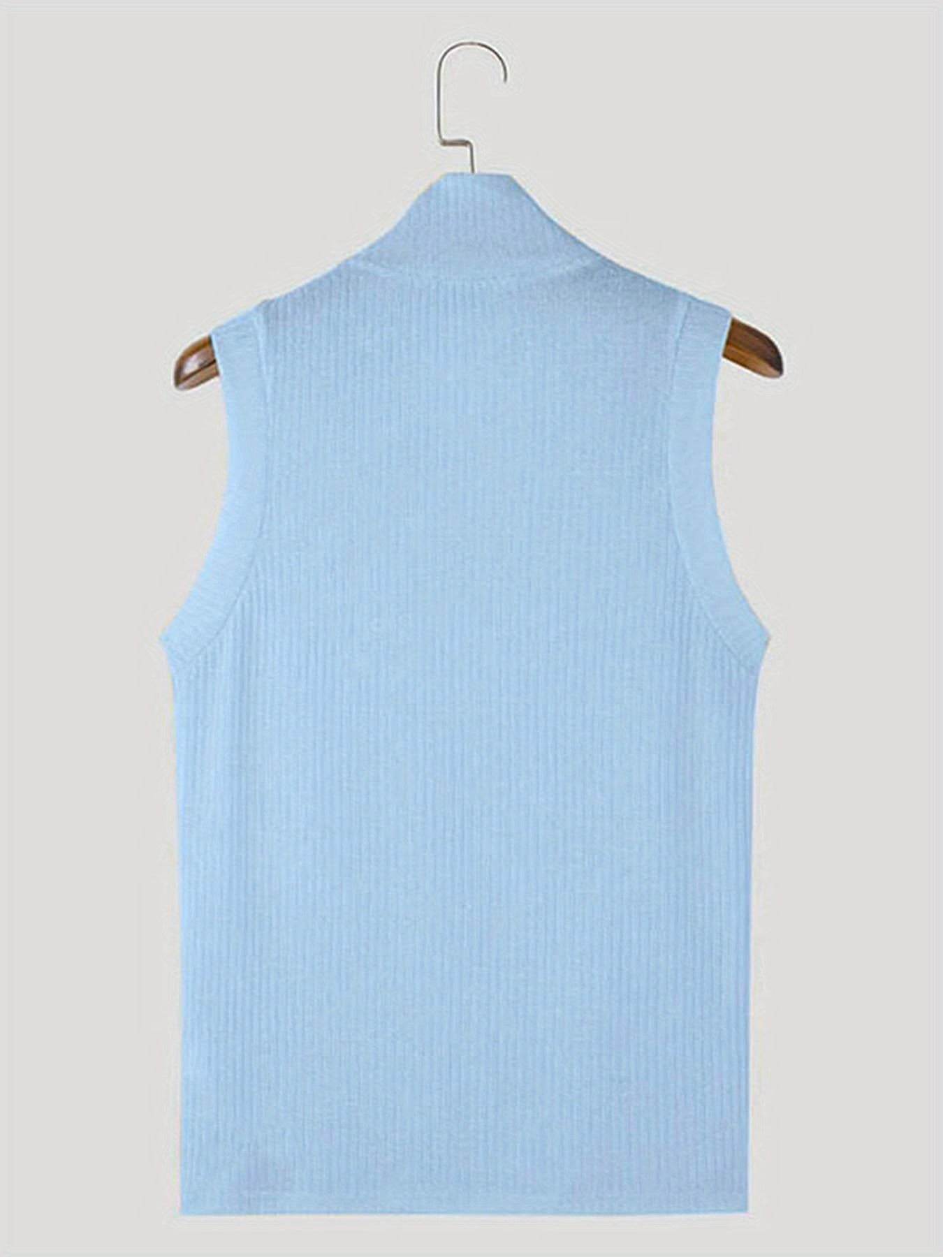 Men's Casual Ribbed Knit Sleeveless Shirt - Lapel Collar Button-Up Tank - Buy Center US