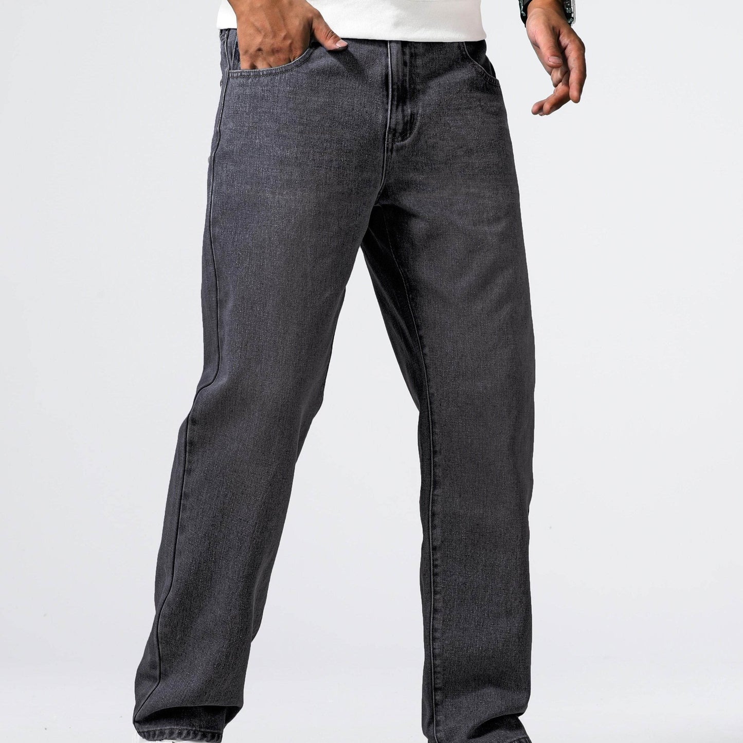 Men's Loose Fit Straight Leg Jeans - 85% Cotton Casual Denim Style - Buy Center US