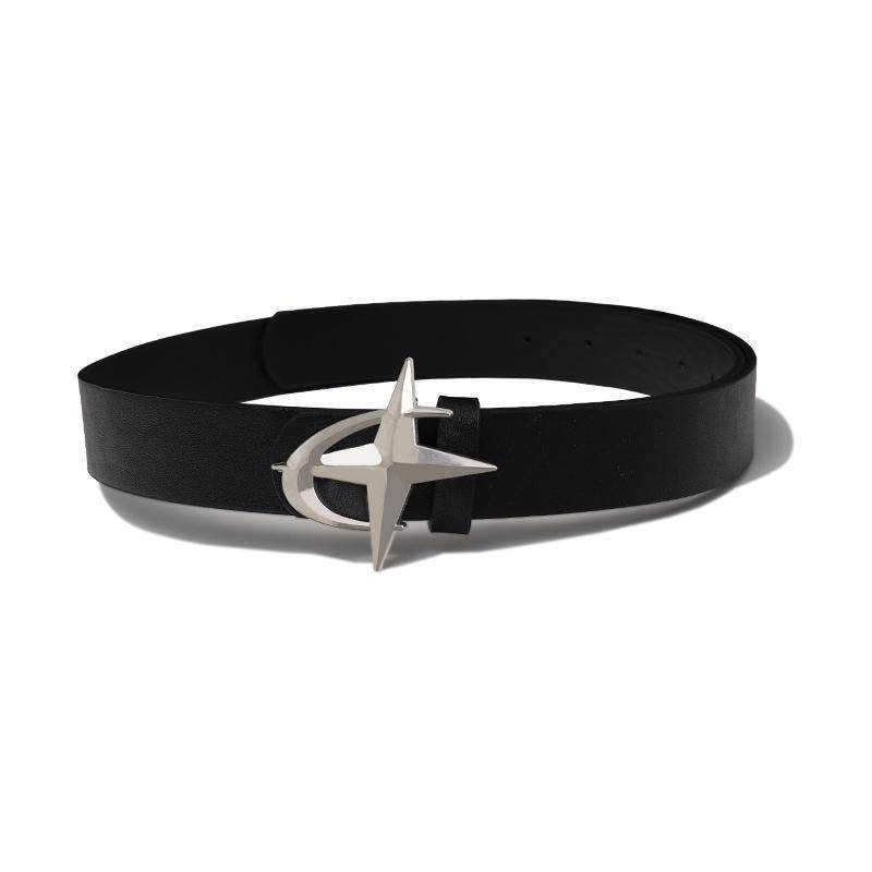Cross Star Buckle Women's Belt - Dark Night Black PU Leather Style - Buy Center US
