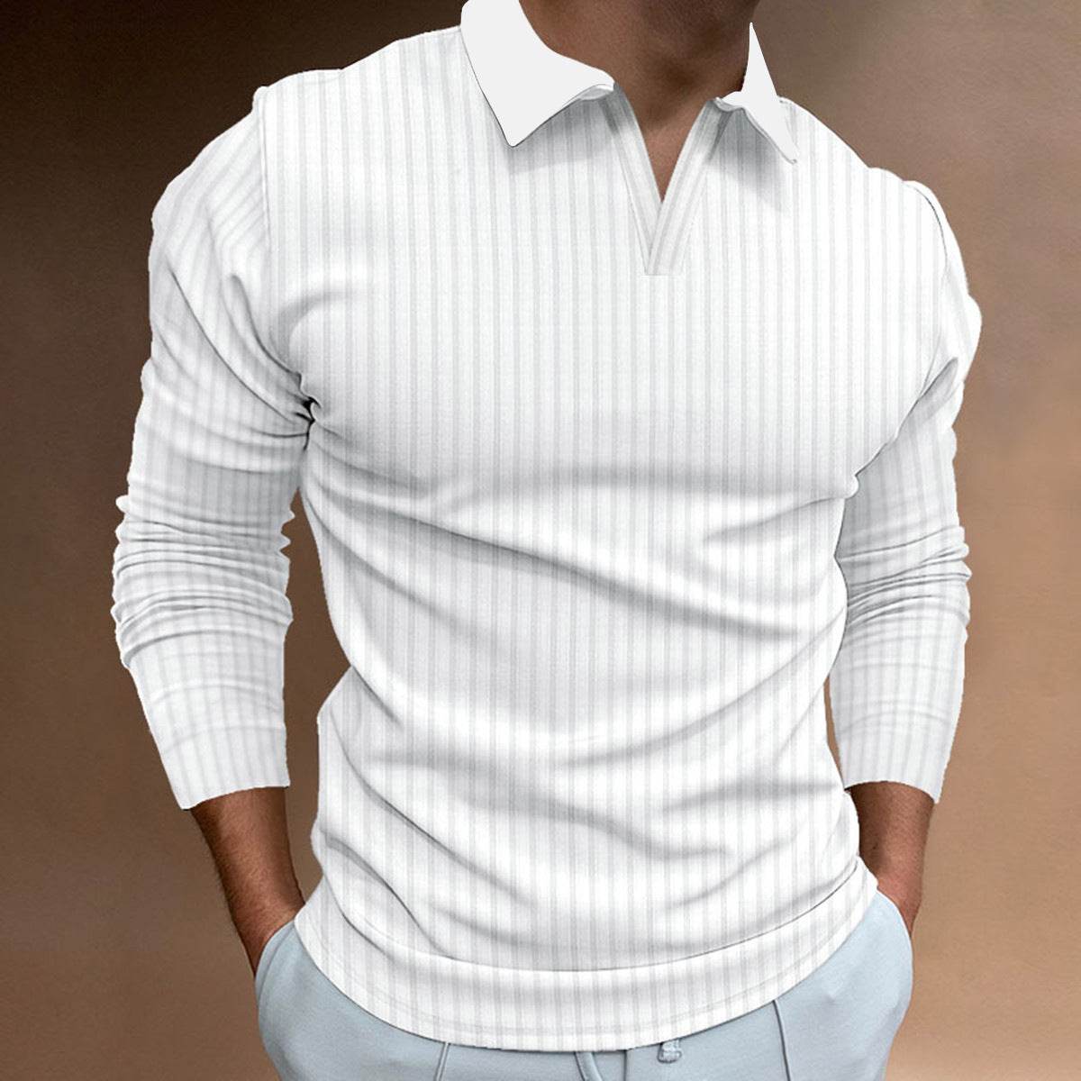 Solid Color Men’s Long Sleeve Lapel Shirt - Casual Fitness Style - Buy Center US