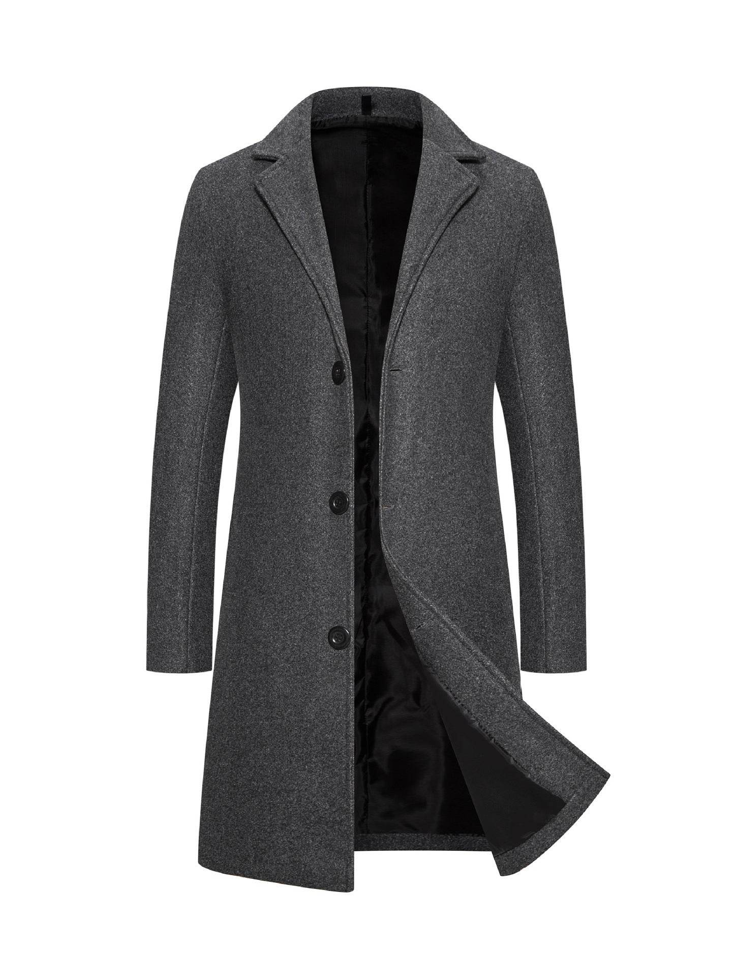 Buycenter Men's Slim-Fit Woolen Coat - Stylish Mid-Length Trench - Buy Center US