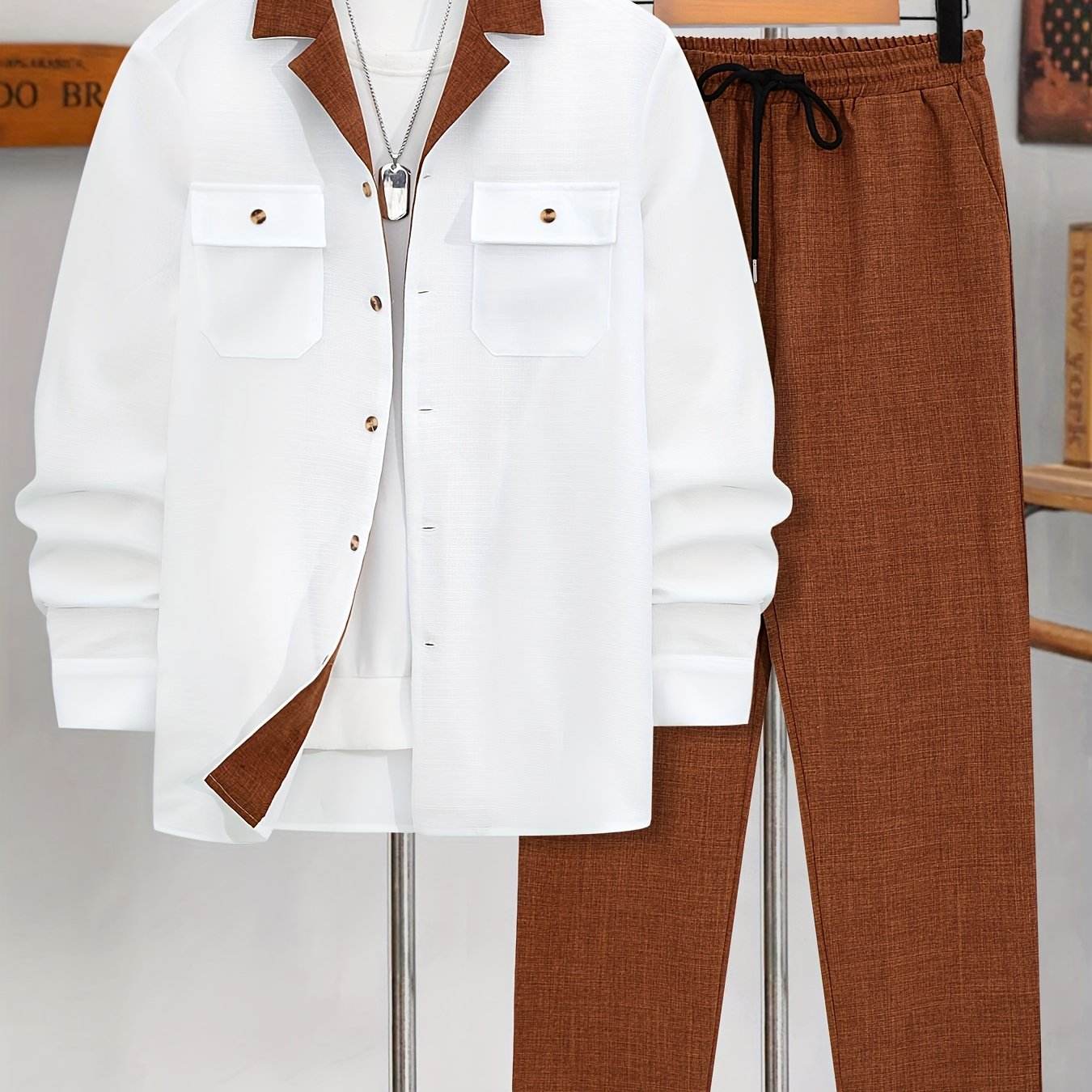 Casual Men's Fashion Suit Set - Lightweight Long Sleeve Trousers, Polyester - Buy Center US