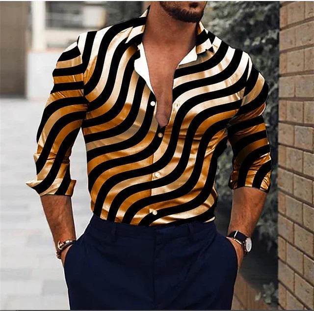 Men's 3D Irregular Floral Pattern Long Sleeve Shirt - Casual Style - Buy Center US