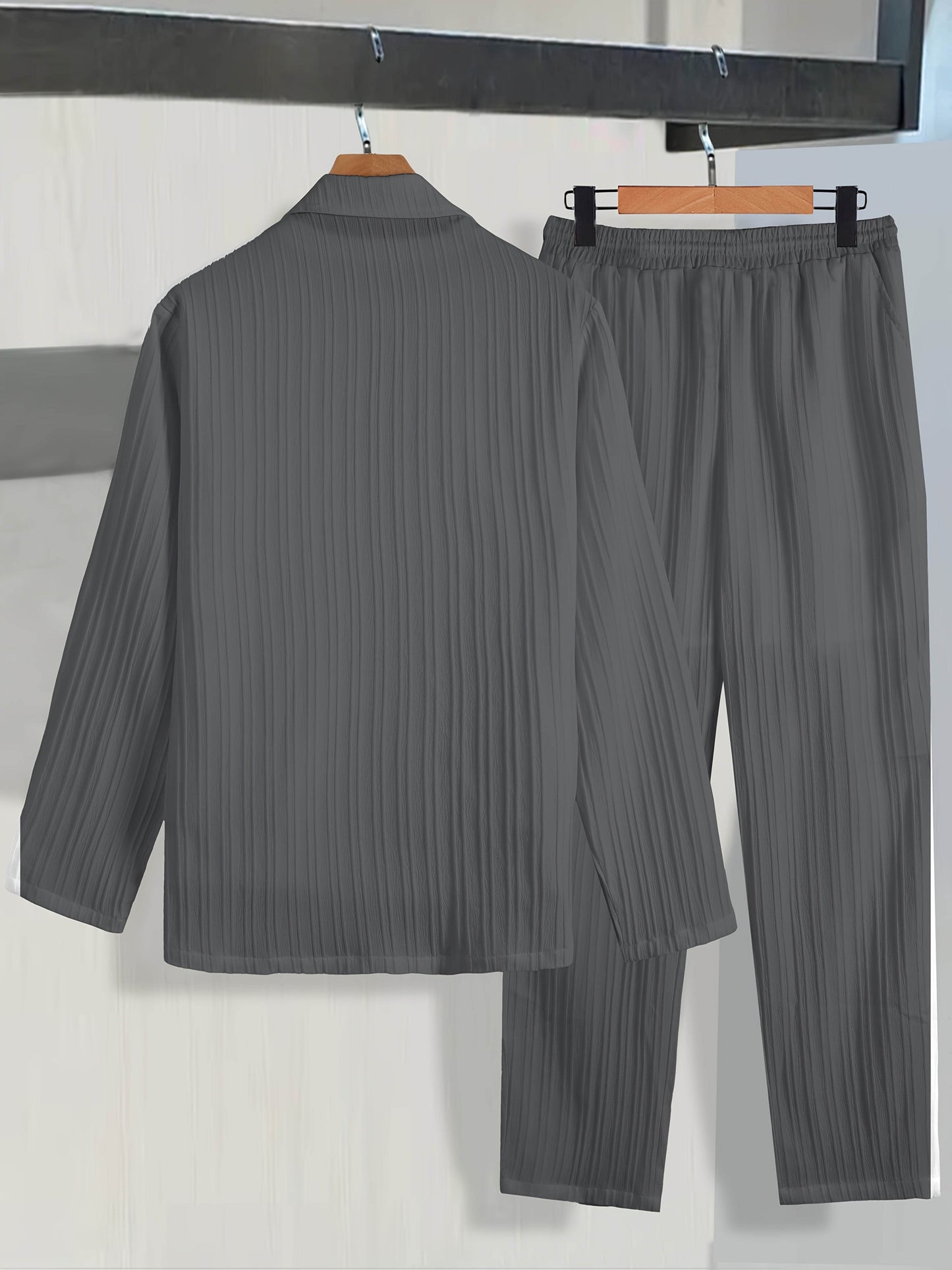 Men's Casual Suit Set - Long Sleeve Shirt & Drawstring Trousers - Buy Center US