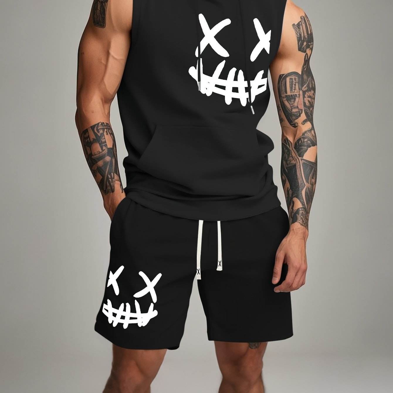 Men's Casual Hooded Tank Top & Shorts Set - Skull Print Summer Sportswear - Buy Center US