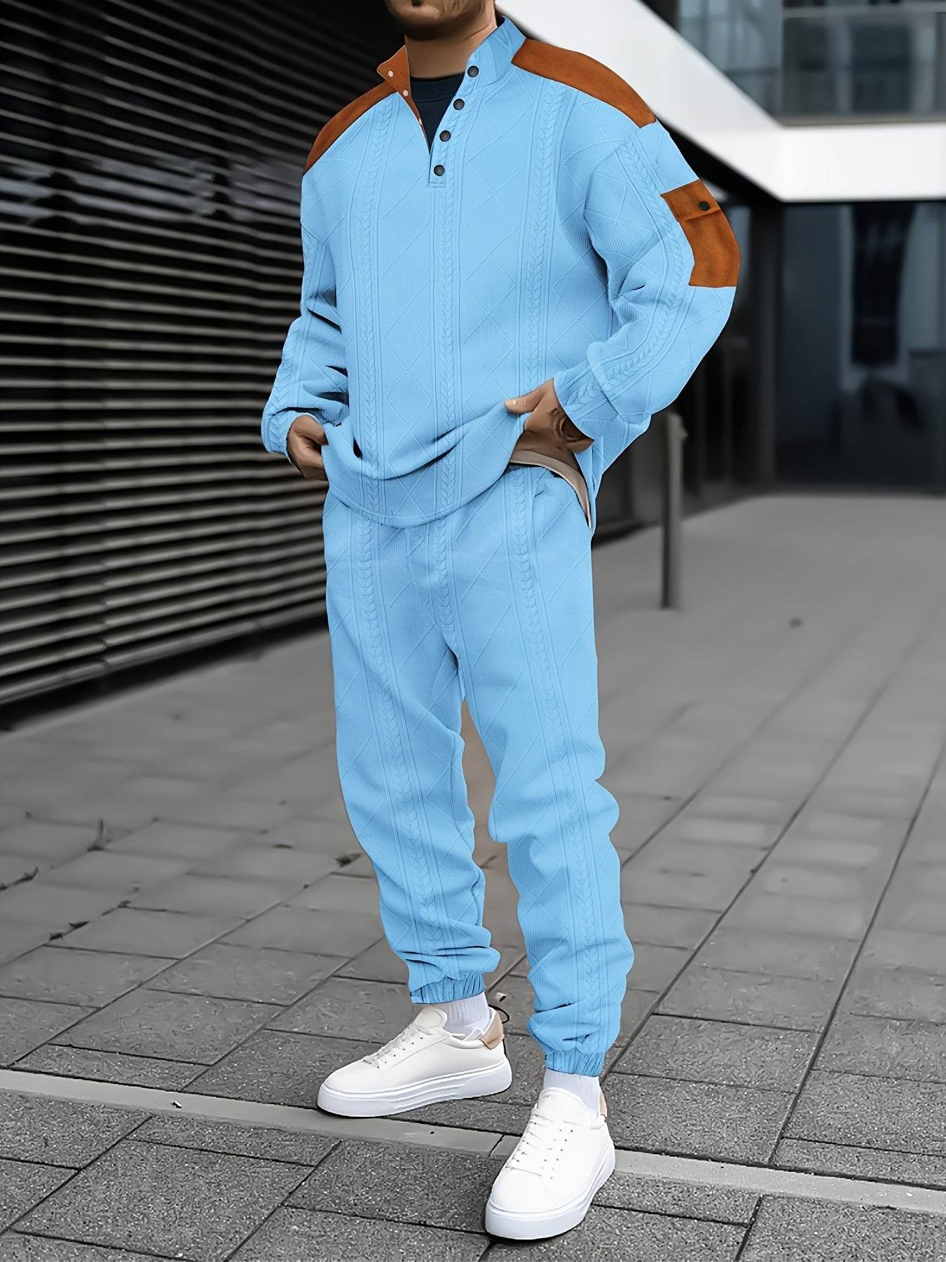 Men's Casual Sports Suit - Color Block Design, Comfortable & Breathable Fabric - Buy Center US
