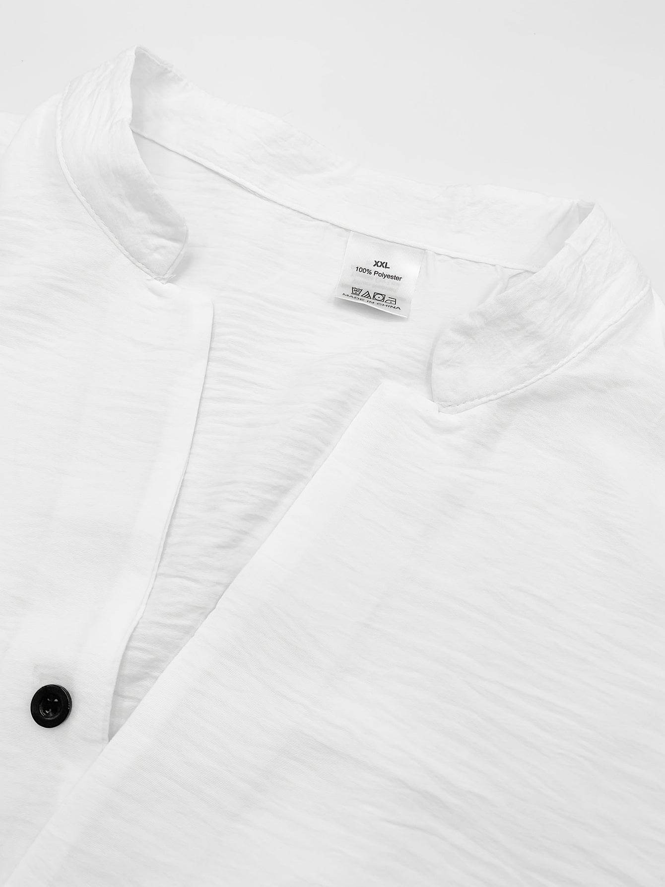 Men's Casual Pure White Print Shirt - All-Season Stand-up Collar Style - Buy Center US