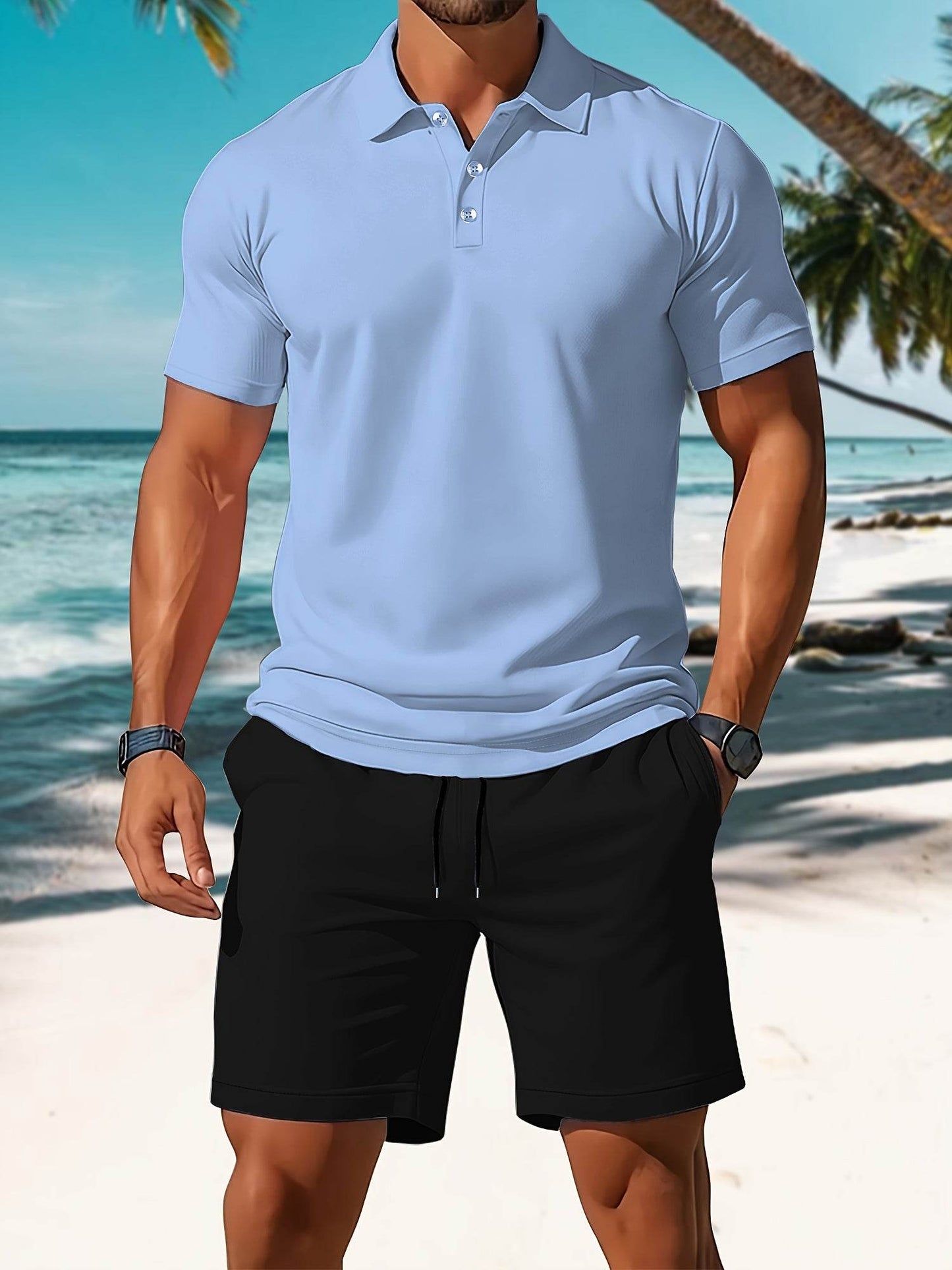 Men's Summer Black Polo & Shorts Set - Casual Golf Style, Loose Fit - Buy Center US