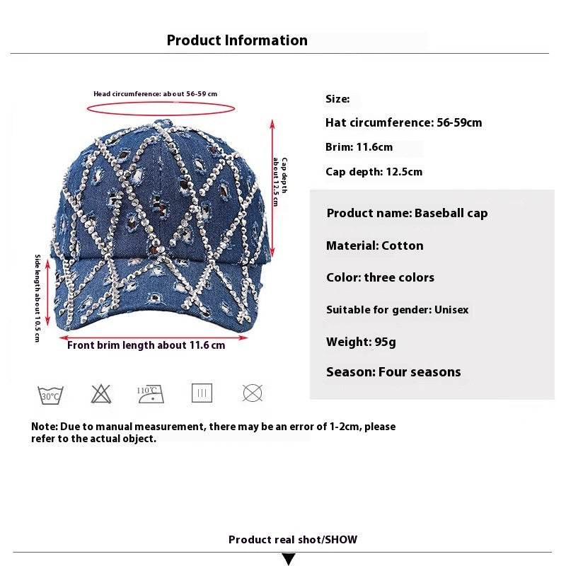 Ripped Denim Baseball Cap - Leopard Rhinestone Fashion for All Seasons - Buy Center US