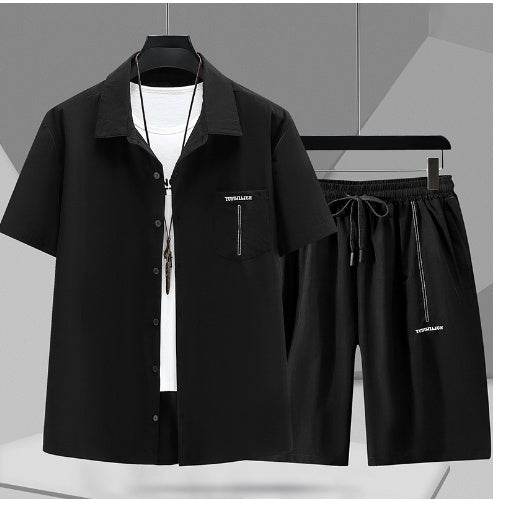 Buycenter Men's Short Sleeve Cardigan Suit - Casual Cotton Shirt & Pants - Buy Center US