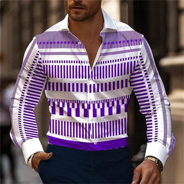 Men's 3D Irregular Floral Pattern Long Sleeve Shirt - Casual Style - Buy Center US