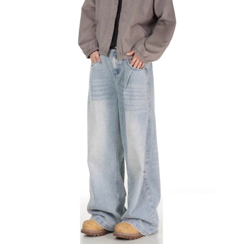 Lazy Straight Light Blue Jeans for Men - Mid Waist, Micro-Elastic Fit - Buy Center US