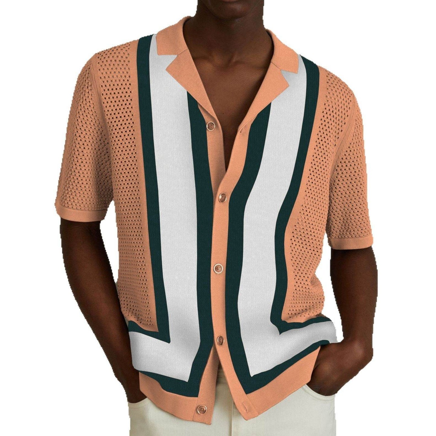 Men's Summer Striped Contrast Knitwear Top - Short Sleeve Tencel Style - Buy Center US