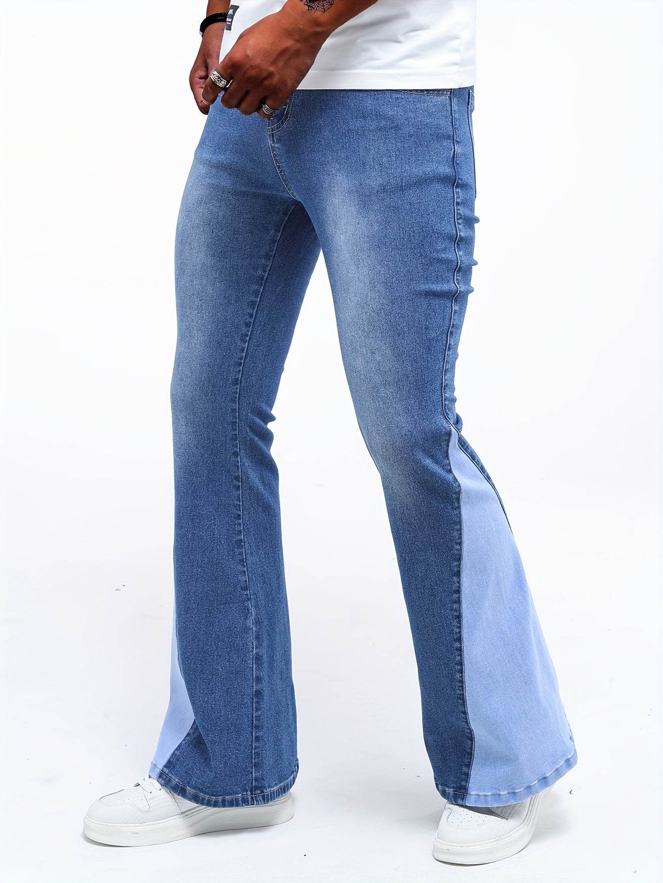 Men's Color Block Denim Pants - Casual Cotton Blend Jeans with Pockets - Buy Center US