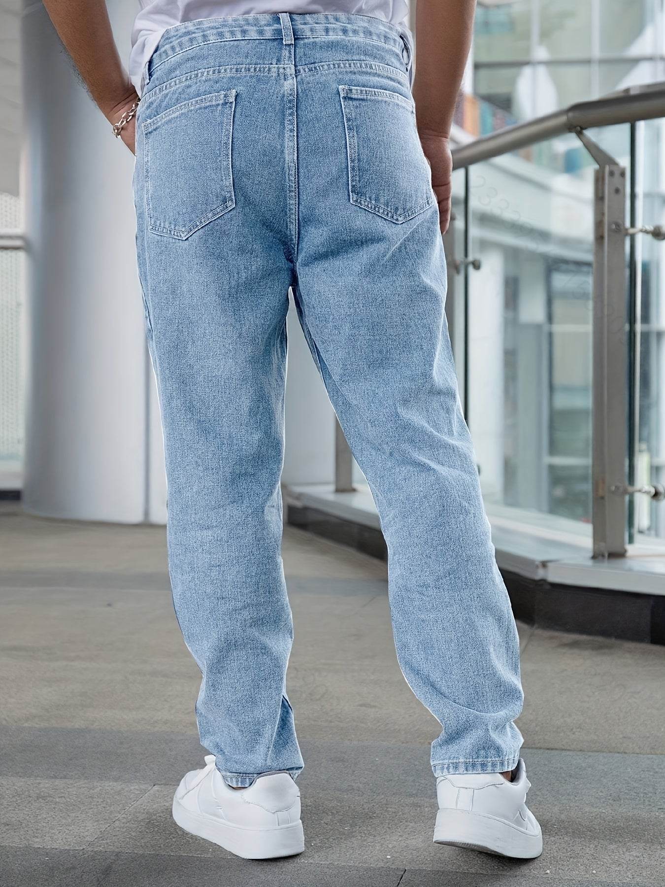 Men's Casual Stretch Denim Jeans - Light Blue, Relaxed Comfort Fit - Buy Center US