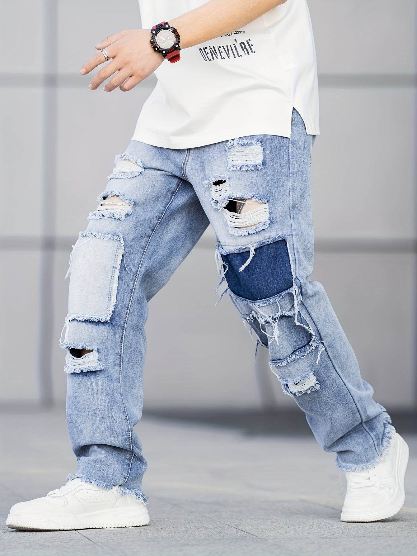 Men's Loose Fit Ripped Distressed Jeans - Stylish Comfy Denim Pants - Buy Center US