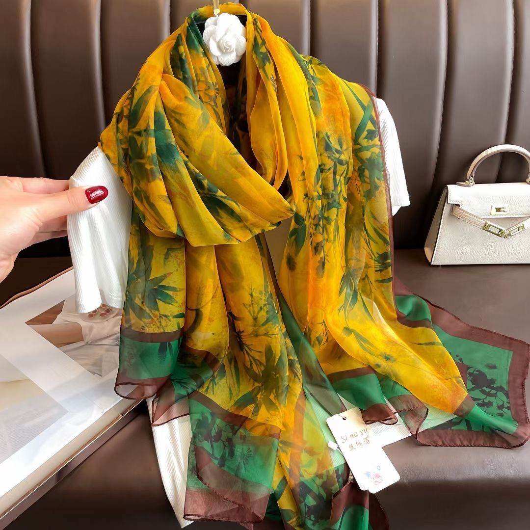 Elegant Long Silk Scarf - Mysterious Forest Design for Spring Fashion - Buy Center US