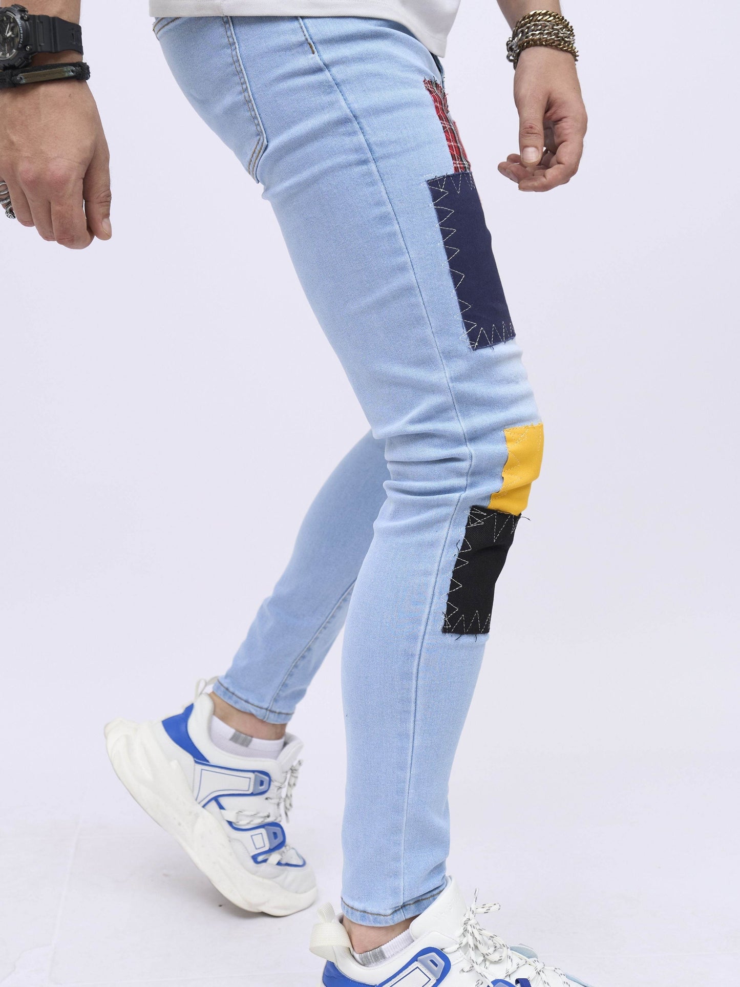 2023 Retro Distressed Knee Ripped Jeans - Light Blue Cotton Slim Fit - Buy Center US