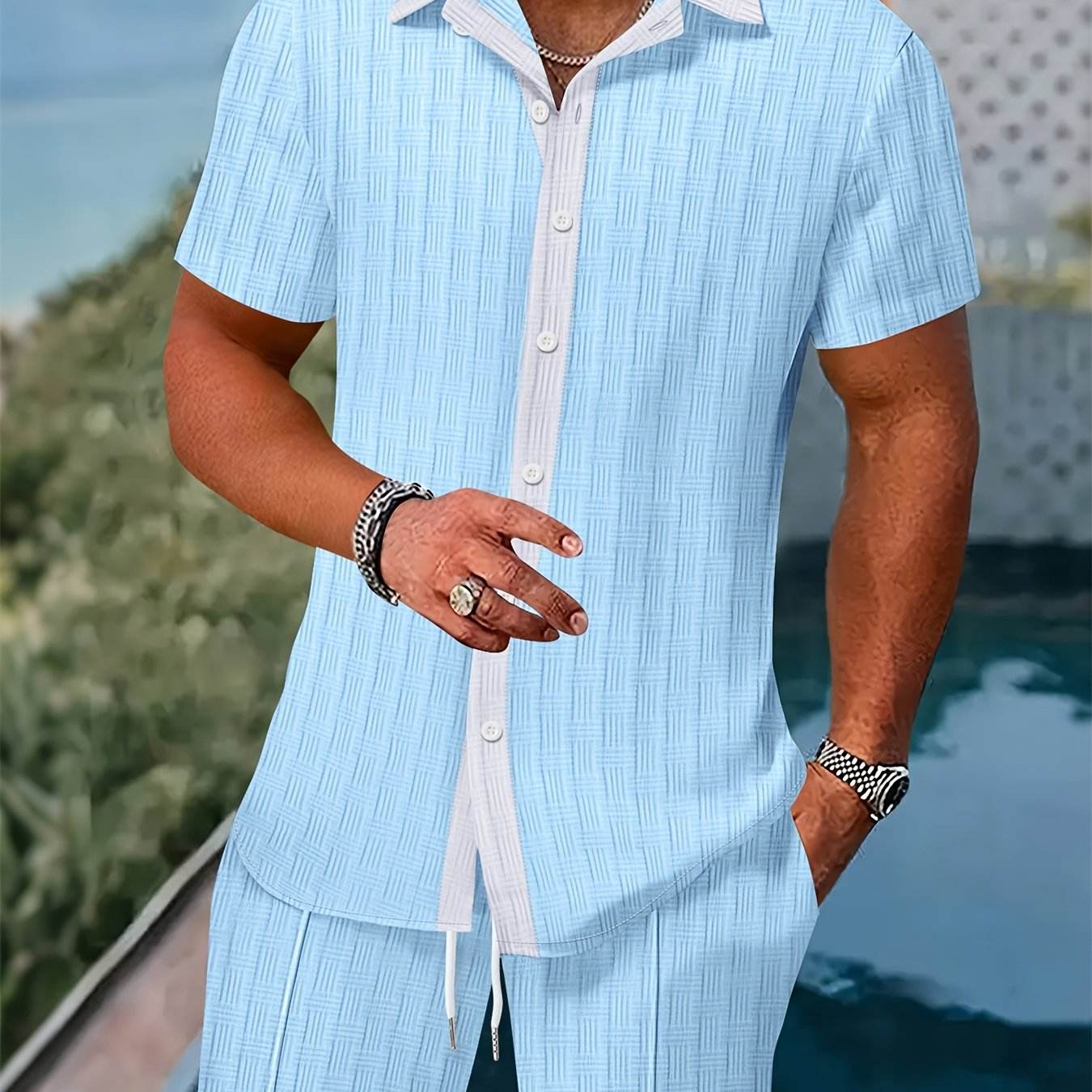 Men’s Summer Jacquard Shirt & Shorts Set - Casual Sports Outfit - Buy Center US