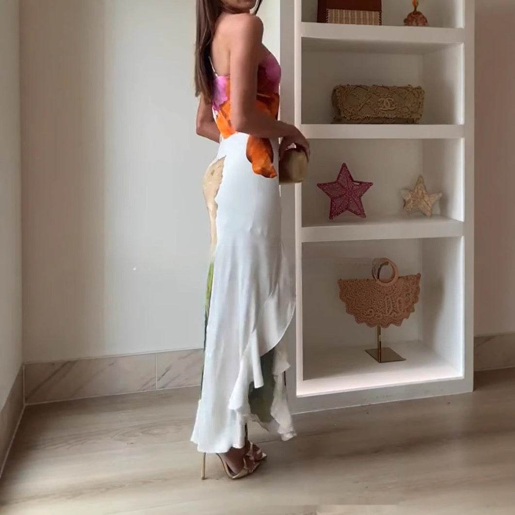 Women's One-Shoulder Long Suspender Skirt - Elegant Ruffle Design - Buy Center US