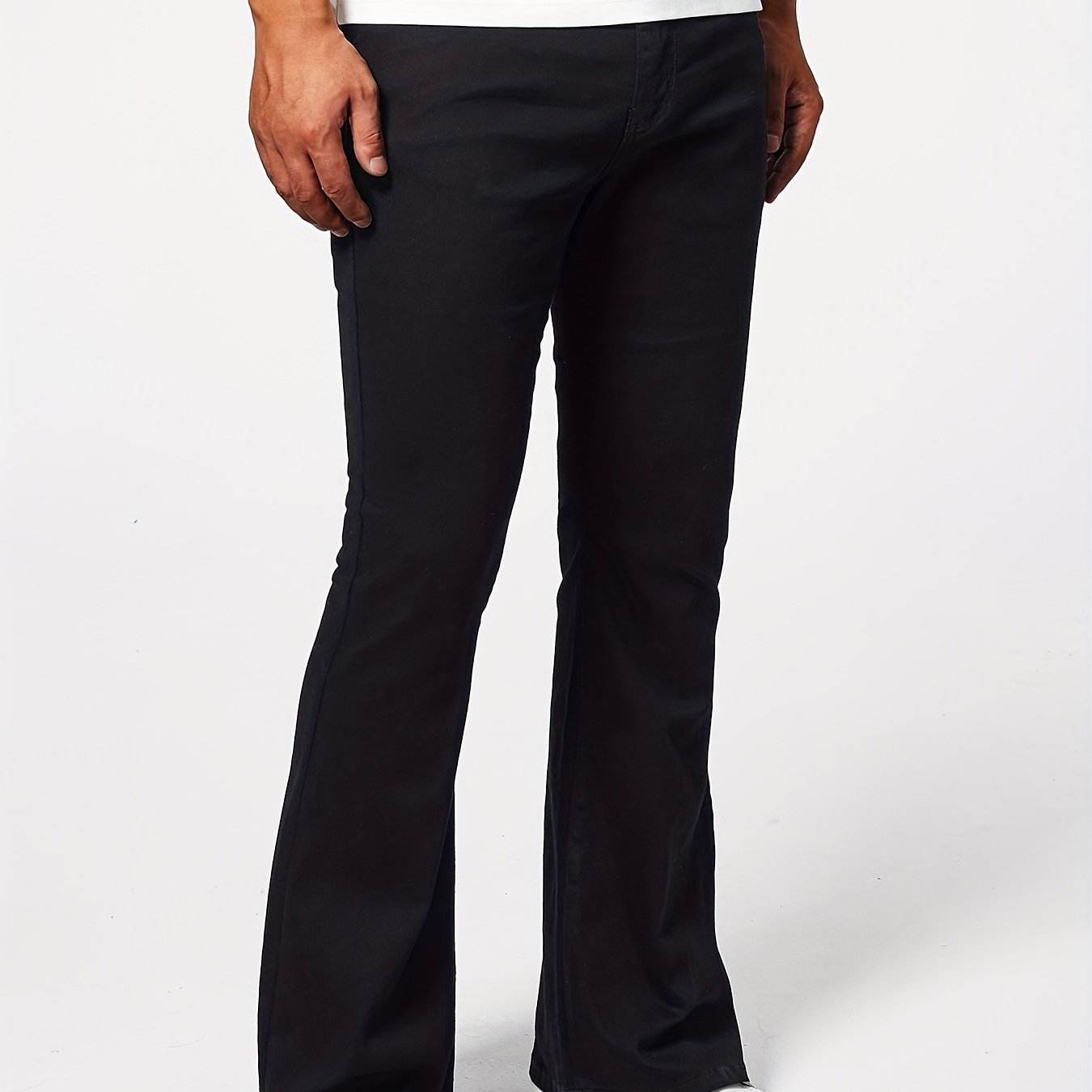 Men's Solid Denim Flare Pants - Casual Slim-fit Jeans with Pockets - Buy Center US