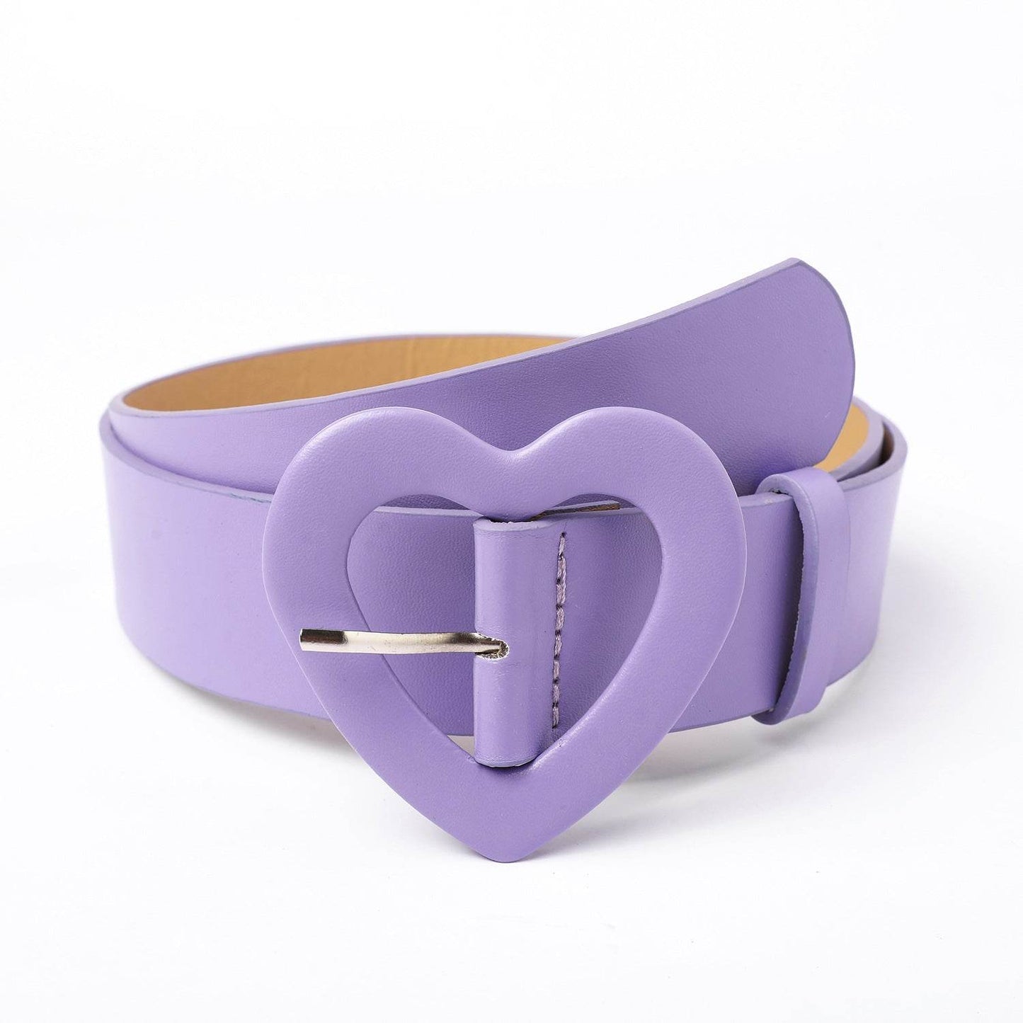 Wide Belt with Heart-shaped Buckle - Rose Red PU Leather Design - Buy Center US