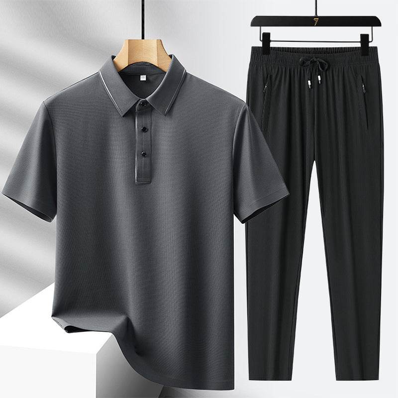 Buycenter Men's Light Luxury Polo Shirt & Trousers Sports Leisure Suit - Buy Center US