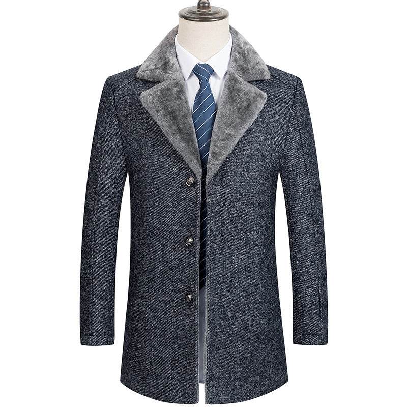 Buycenter Woolen Coat for Men - Autumn Winter Lapel Style in Gray/Brown - Buy Center US