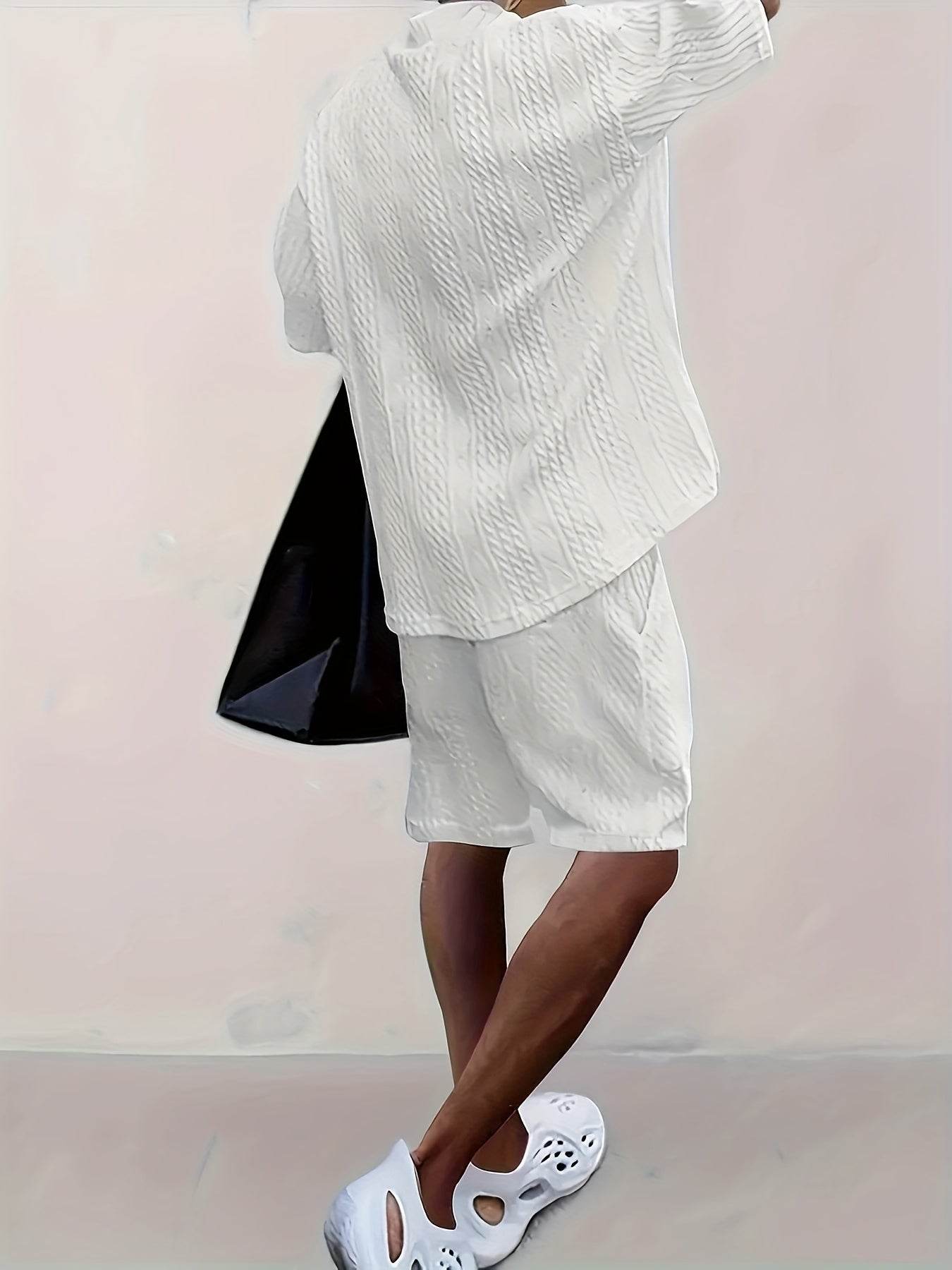 Men's V-Neck Casual Summer Suit - Breathable Mid Sleeve Top & Shorts - Buy Center US