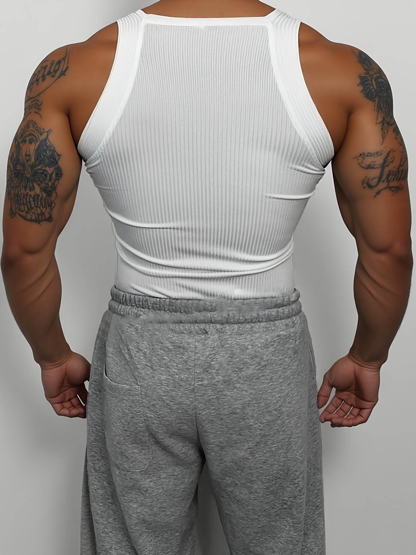 Men's Ribbed Tank Top - Stretchy Off the Shoulder Casual Vest - Buy Center US