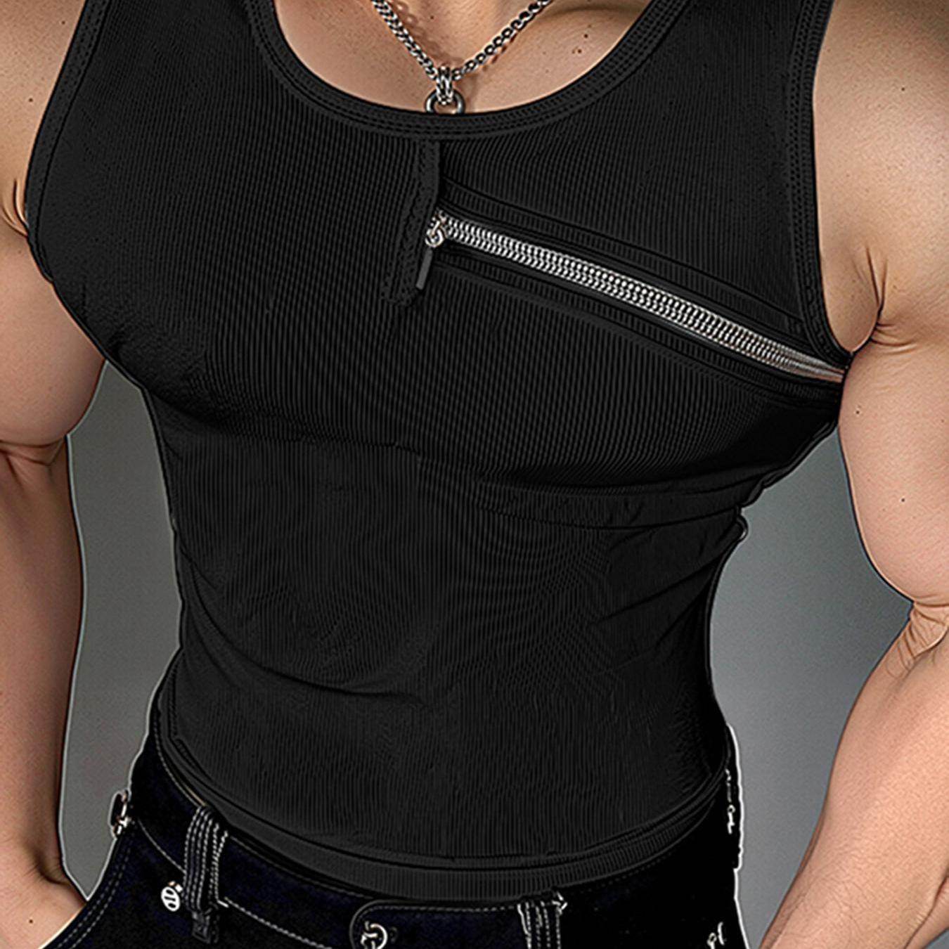 Men's Stylish Purple Ribbed Knit Tank Top - Slim Fit, Casual Zipper Vest - Buy Center US