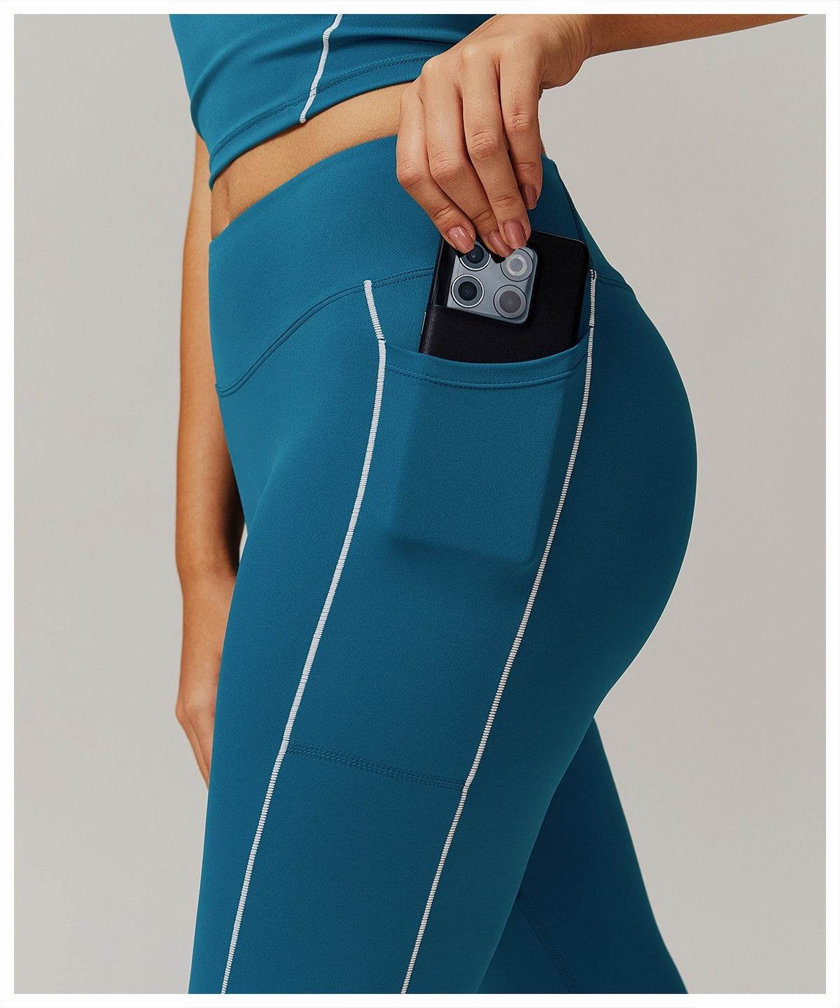 Contrast Color High Waist Yoga Pants - Pocket & Nude Feel for Women - Buy Center US