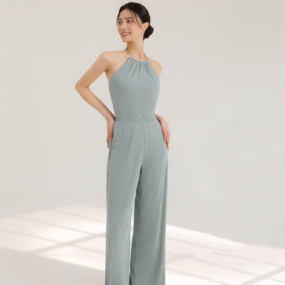Women's Halter Fitness Jumpsuit - Breathable Viscose, Lightweight Design - Buy Center US