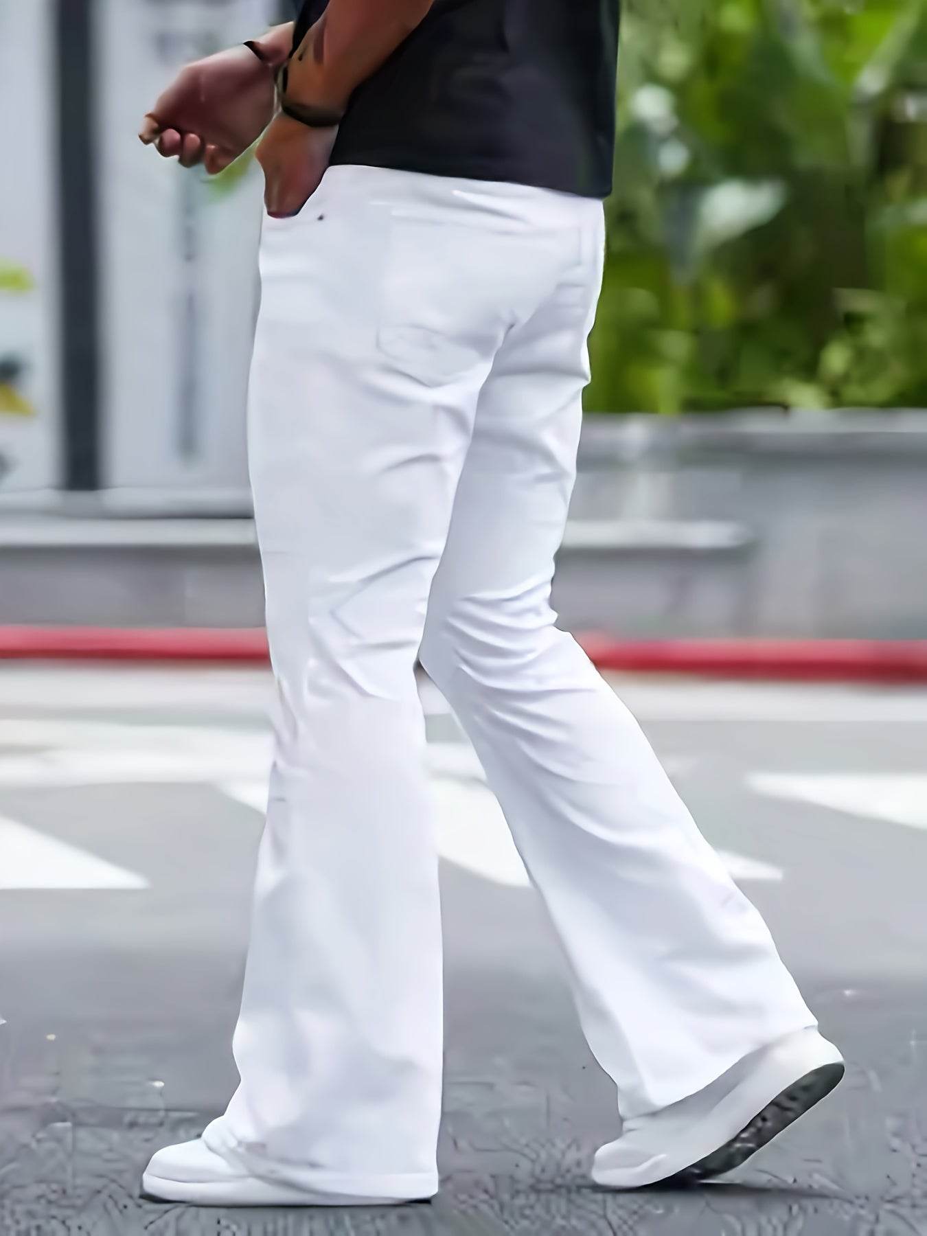 Men's Classic Fit White Flare Denim Jeans - Casual Non-Stretch All-Season - Buy Center US