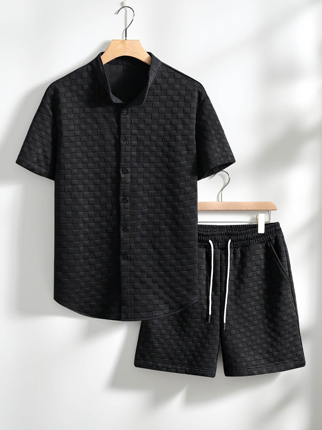 Men's Short Sleeve Casual Knit Set - Solid Color, High Quality Comfort - Buy Center US