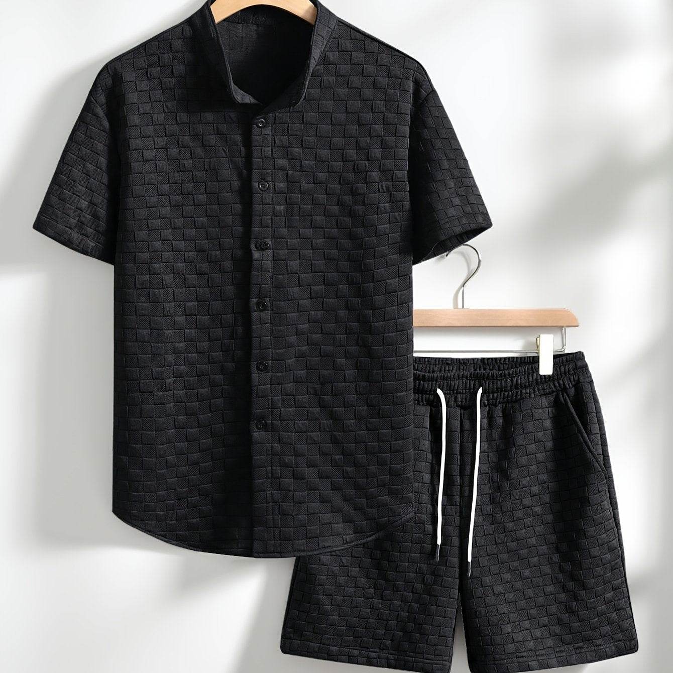 Men's Short Sleeve Casual Knit Set - Solid Color, High Quality Comfort - Buy Center US