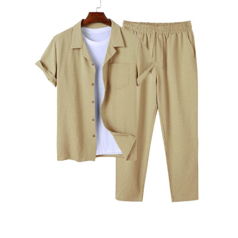 Buycenter Men's Cotton and Linen Shirt Outfit - Summer Casual Look - Buy Center US