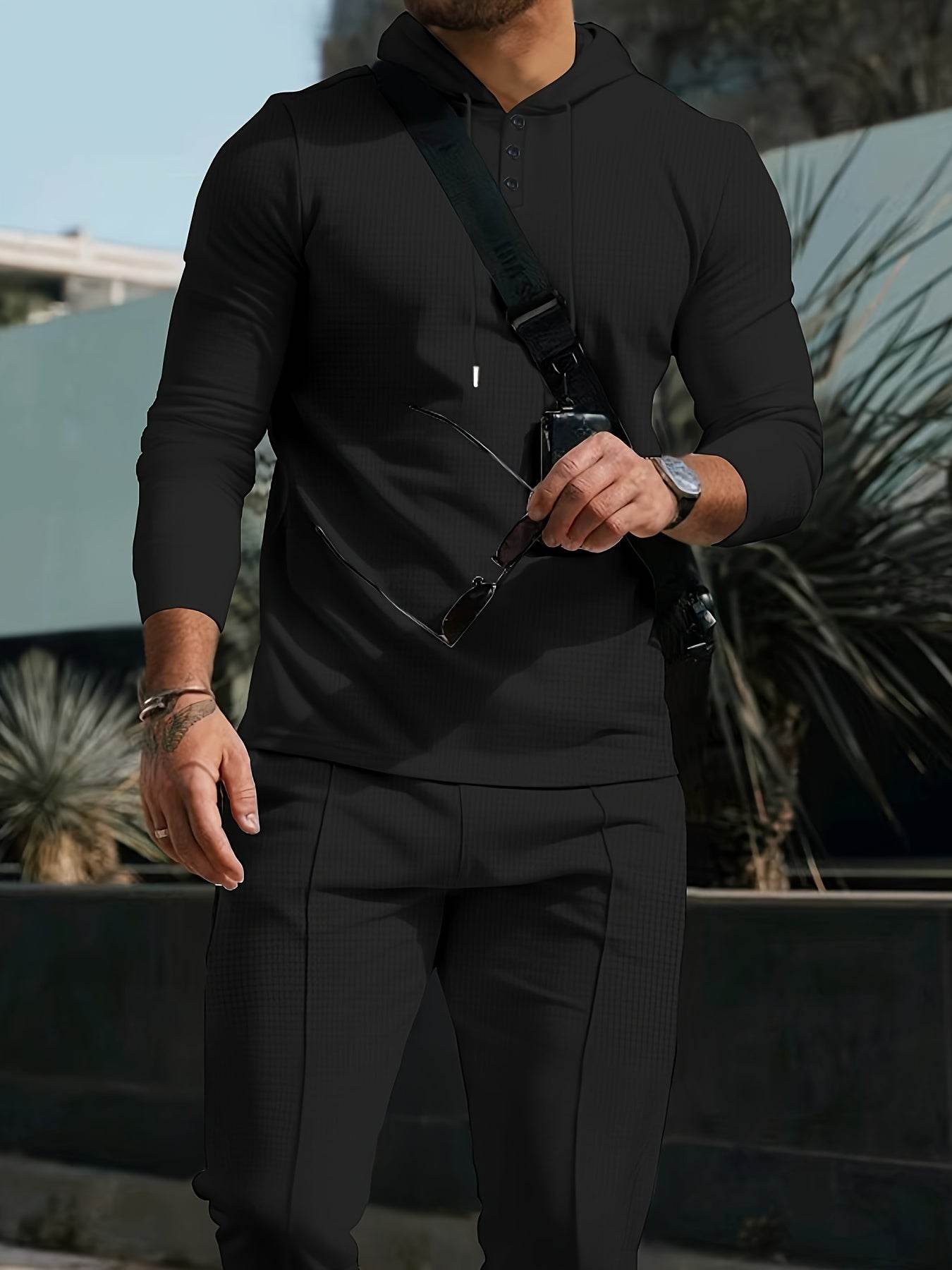 Men's Athleisure Two-Piece Set - Hooded Top & Drawstring Trousers Casual - Buy Center US