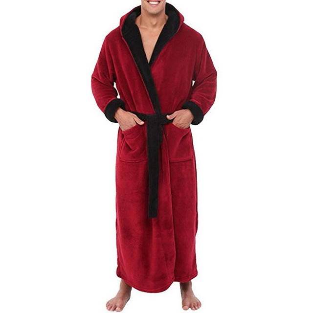 Buycenter Men's Flannel Hooded Bathrobe - Thick Casual Winter Wear - Buy Center US