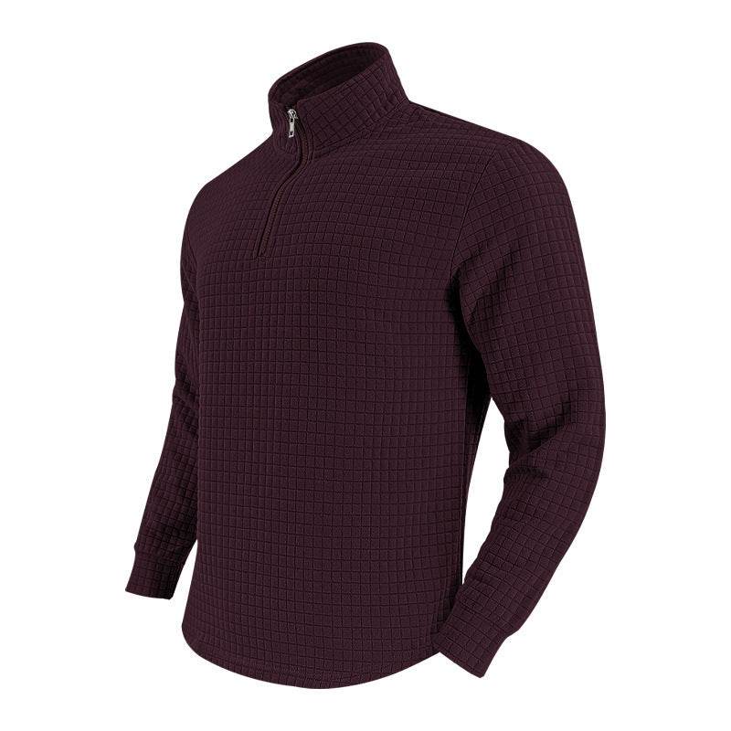American Retro Men's Long Sleeve Sweater - Plaid Half-Zipper Design - Buy Center US